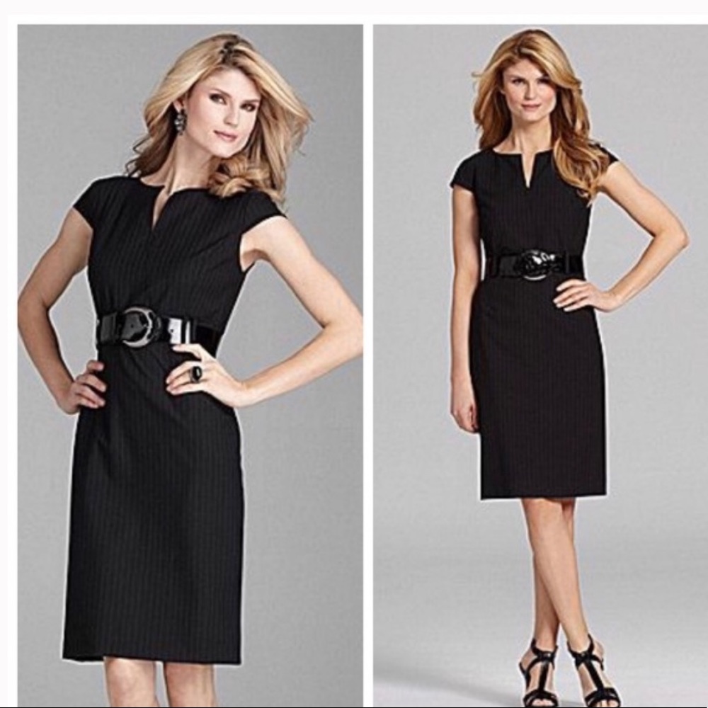 Antonio Melani Black Pinstripe Wide Belt Sheath dress, workwear, size 4, NWT